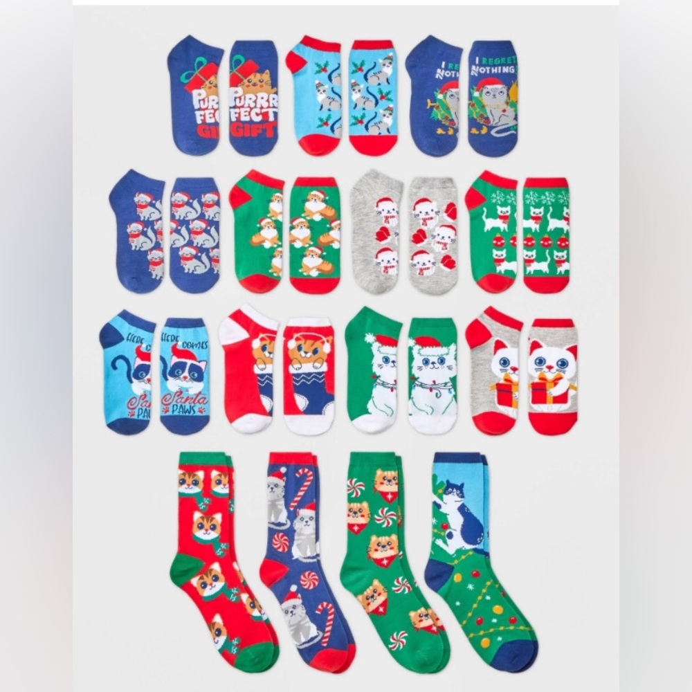 New Women's Holiday Cats 15 Days of Socks Advent Calendar